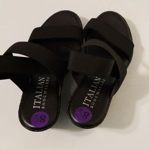 Black wedge sandals